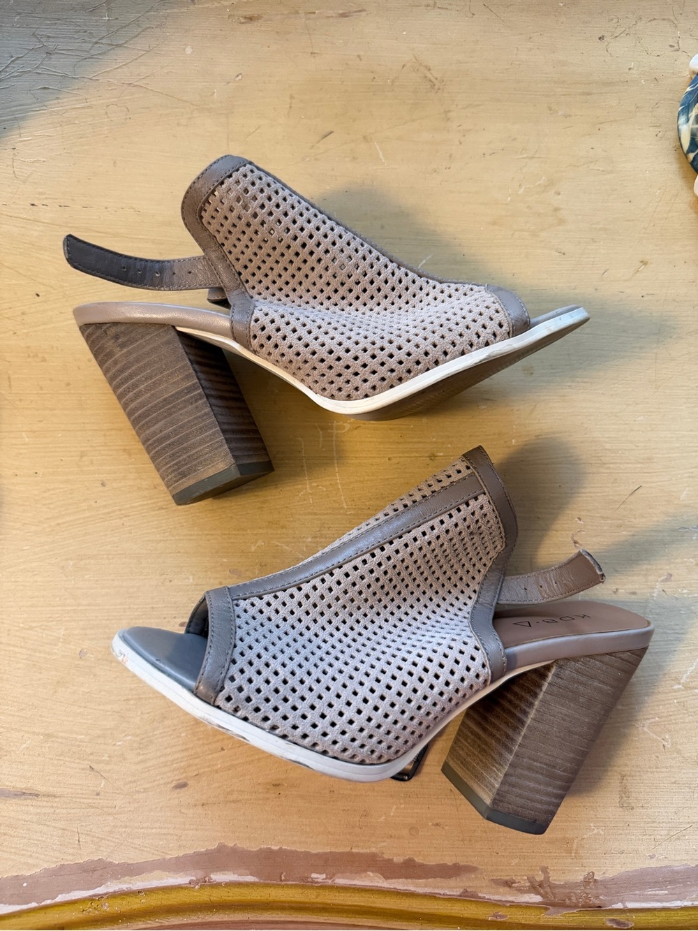 Kelsi Dagger Women's Taupe Perforated Block Heel Slingback Sandals